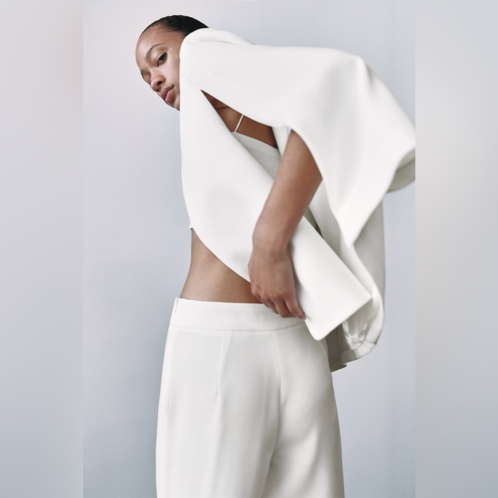 Zara Net Cape White Blazer Jacket Coat - Picture 6 of 10